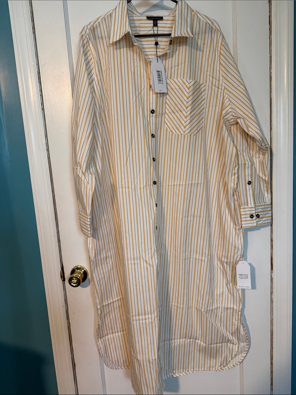 Universal Standard Striped Button-Down Shirt Dress in Yellow & White size 18/20